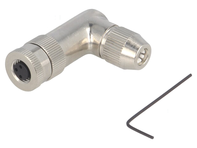 Connector: M8; vrouwelijk; PIN: 3; hoek van 90 °; afgeschermd; IP67 Connector: M8; vrouwelijk; PIN: 3; hoek van 90 °; afgeschermd; IP67